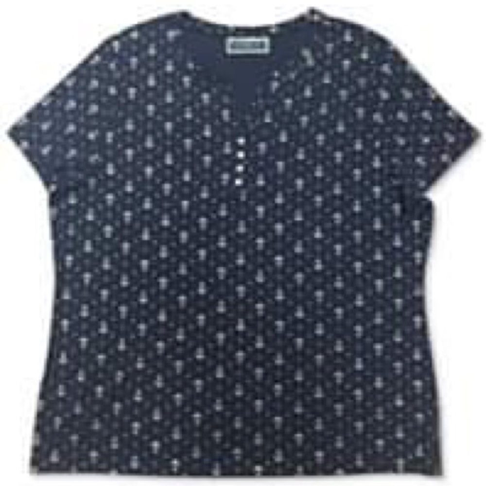 NWOT Blue Anchor Print Henley Short Sleeve